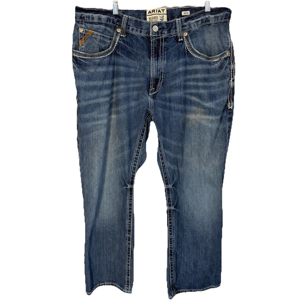 Ariat M4 Jeans Mens 38x30* Relaxed Boot Cut Medium Wash Heavy Stitching